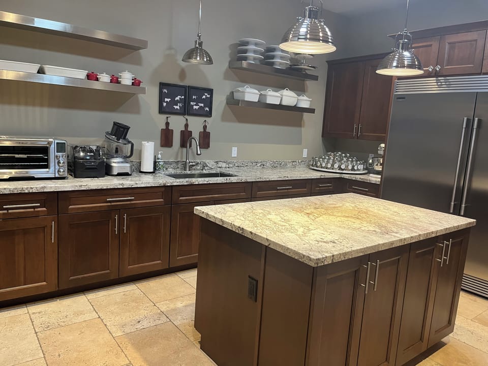 Caterers Kitchen w/Sink, Prep Island and Professional Grade Refrigerator