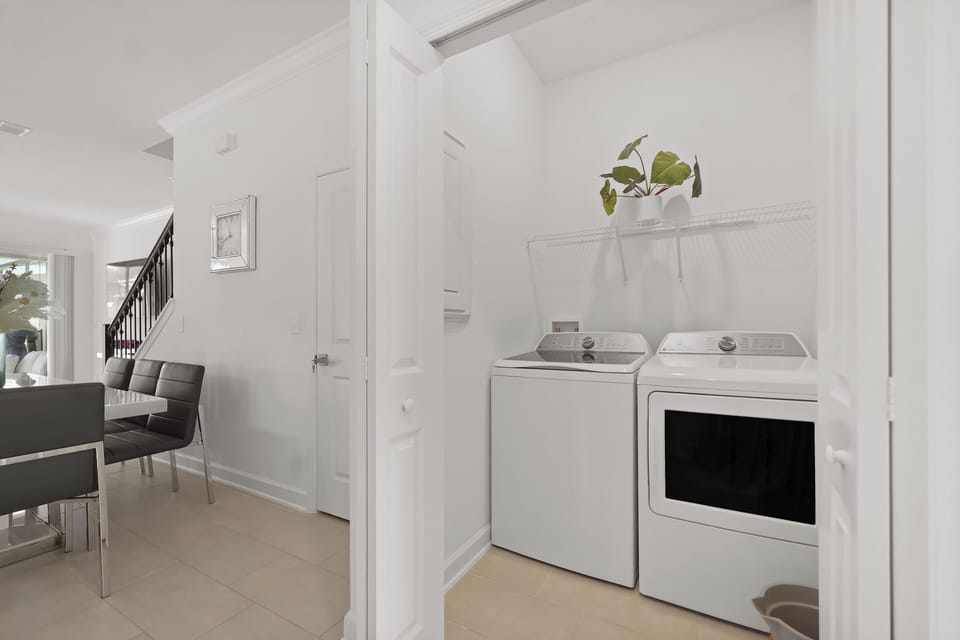 A fully equipped laundry zone makes long stays easier, no need to leave the house for clean clothes.