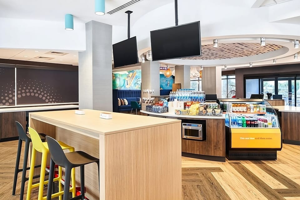 Start mornings at the communal counter with snacks and seating.