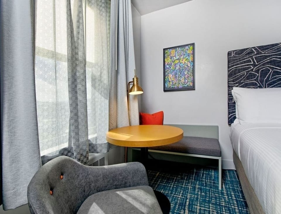 Enjoy a sunny corner for coffee, reading, or quick work.
