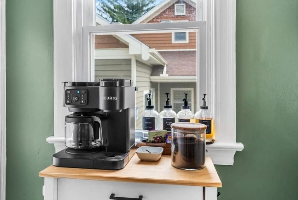 Coffee nook by the window w/ coffee maker setup for easy morning routines