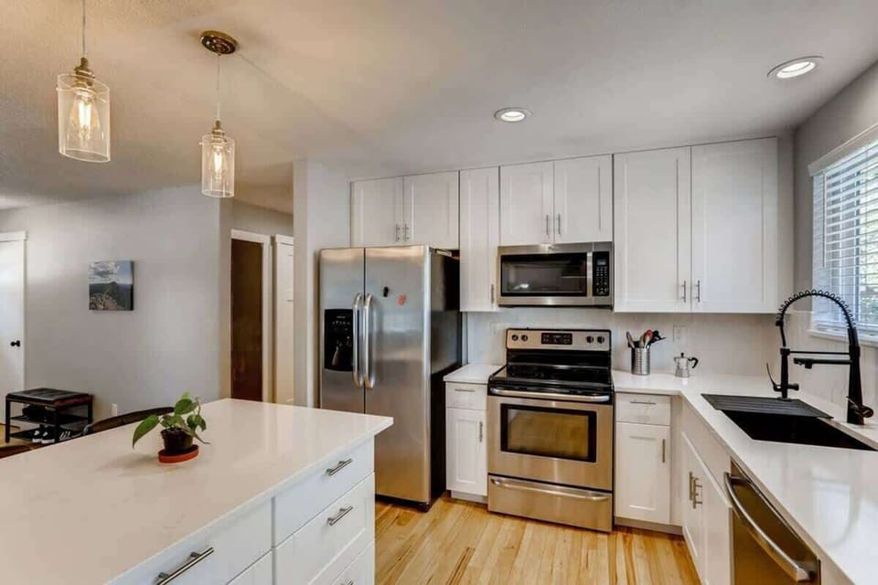 Full-size fridge, microwave, and dishwasher