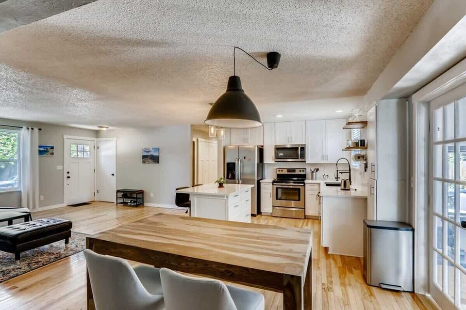 View of the kitchen from the dining table