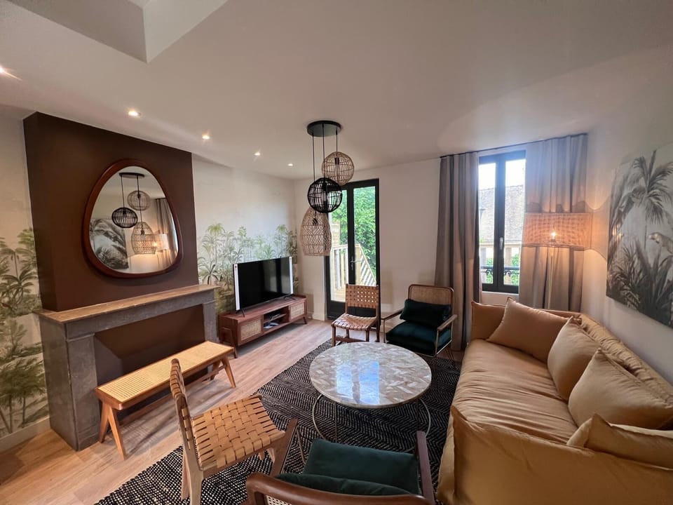 Living room open to kitchen and Balcony/