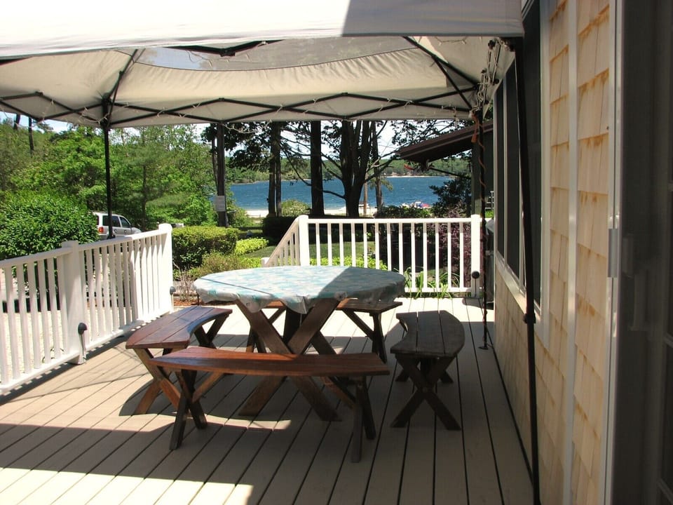 Front deck with shaded canopy
