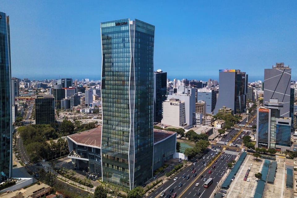 Arrive in style at a sleek tower in the city.