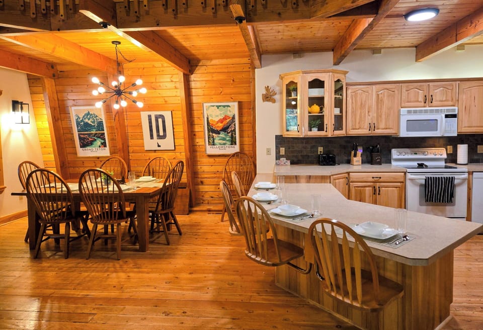 Open concept kitchen and dining areas
