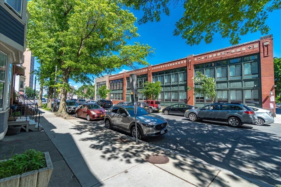building exterior, facing brownstones