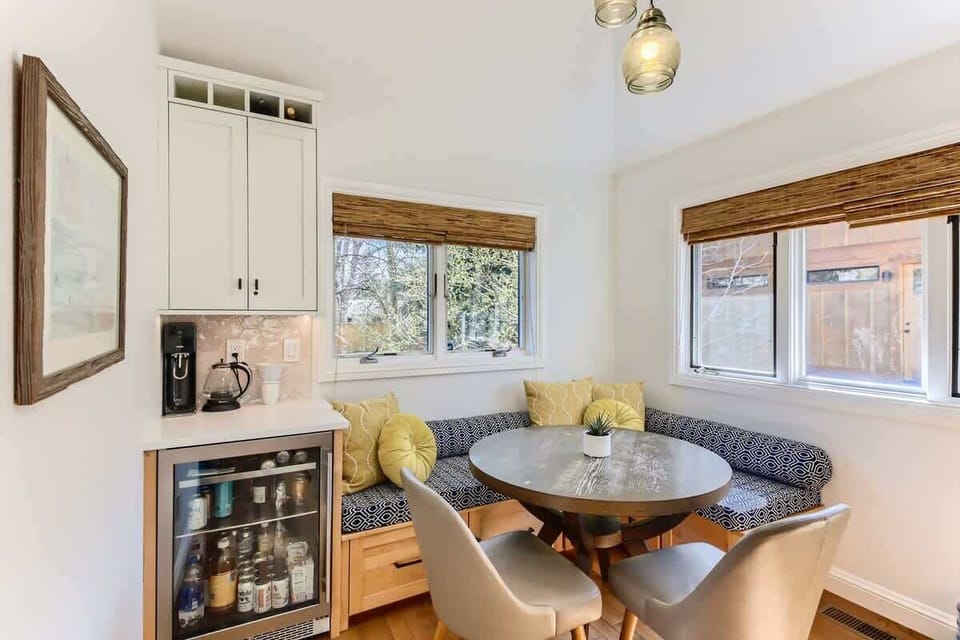 Breakfast table, coffee machine, and drinks cooler