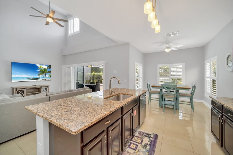Open Kitchen Overlooking the Dining and Living Areas