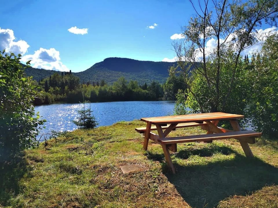 Savourez la vue spectaculaire sur le lac depuis cette table extérieure pittoresque! Parfaite pour les repas ou la détente.