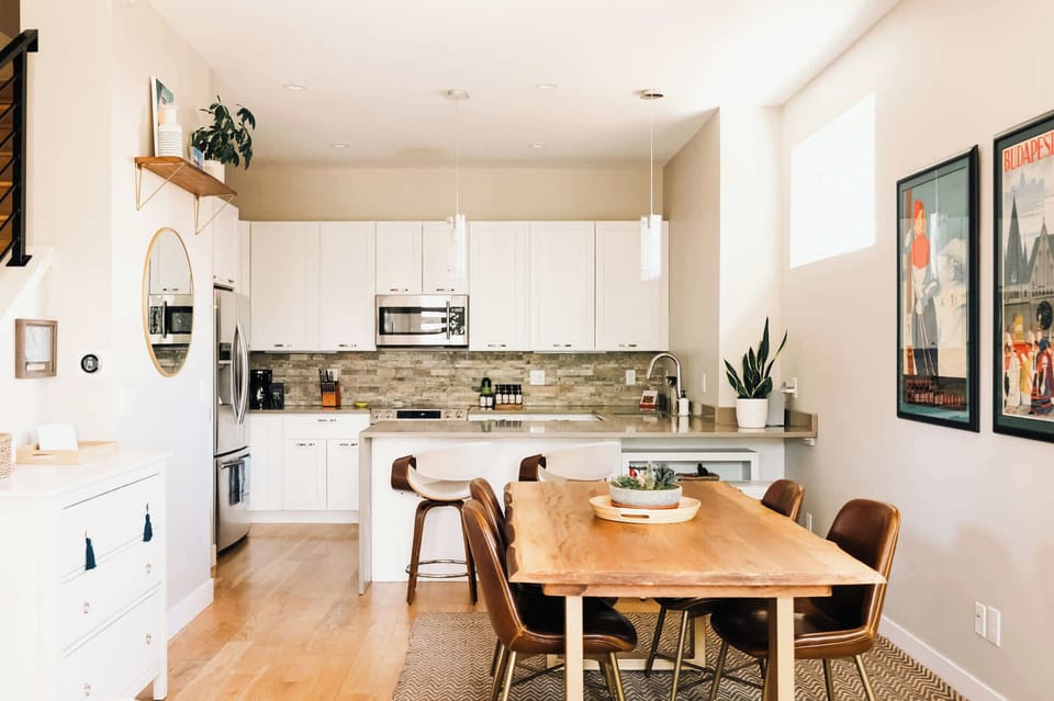 Open kitchen and dining area
