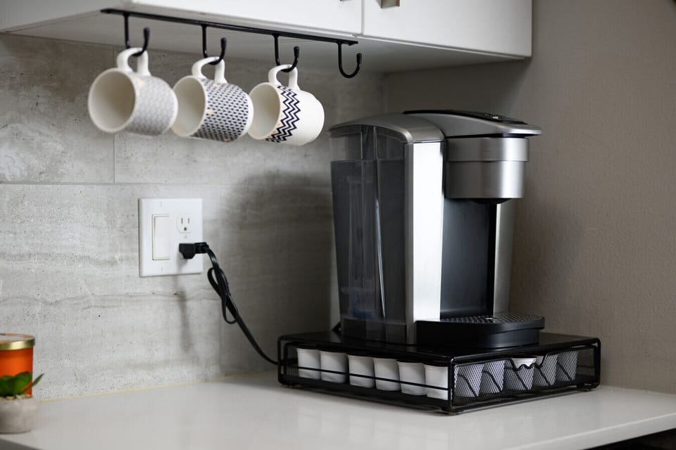 Start your day right with a hot cup from our coffee maker.
