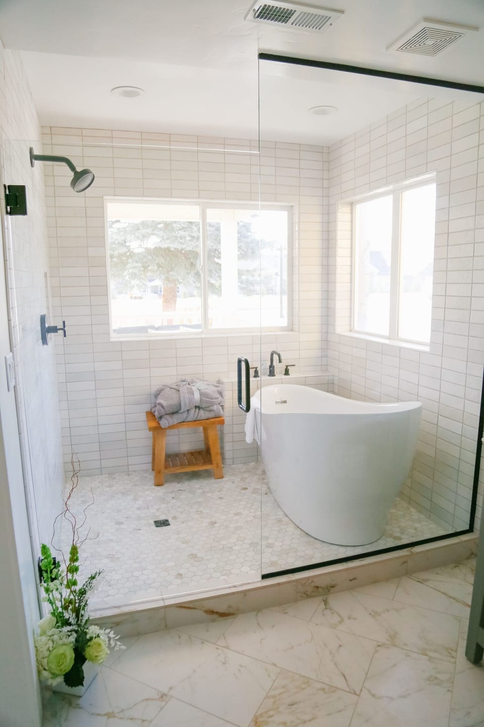 Soak and recharge in a spa-like tub with walk-in shower.