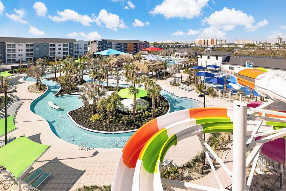 Dive into nonstop fun with slides, sunshine, and pool views.