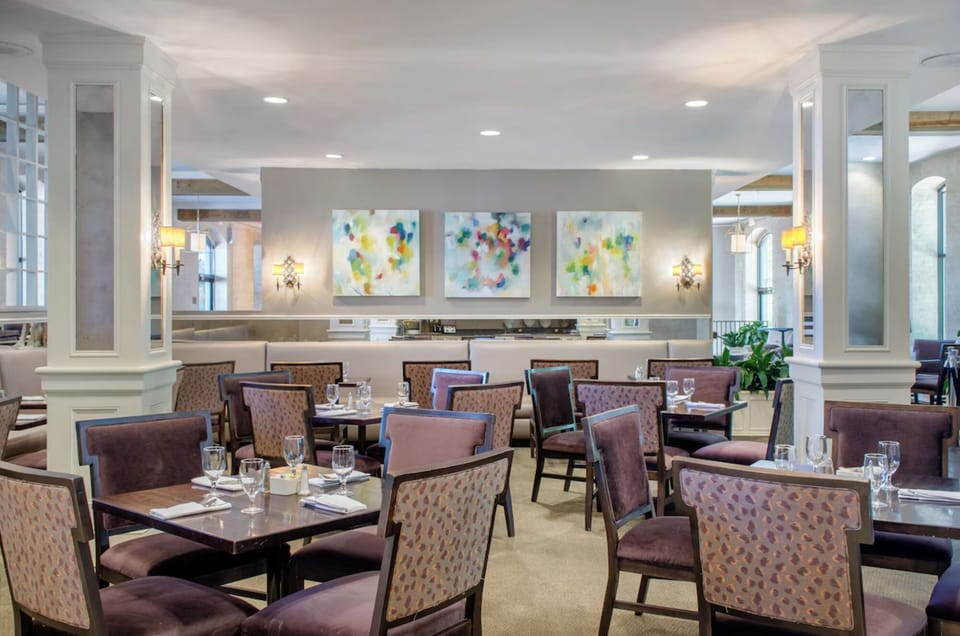 Enjoy polished dining with airy windows and comfortable seating.