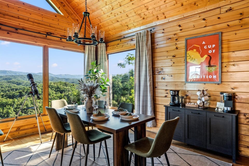 Dine with a view at the table for 6, steps from the coffee station.