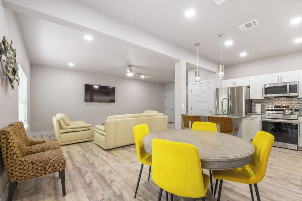 Open living area and kitchen