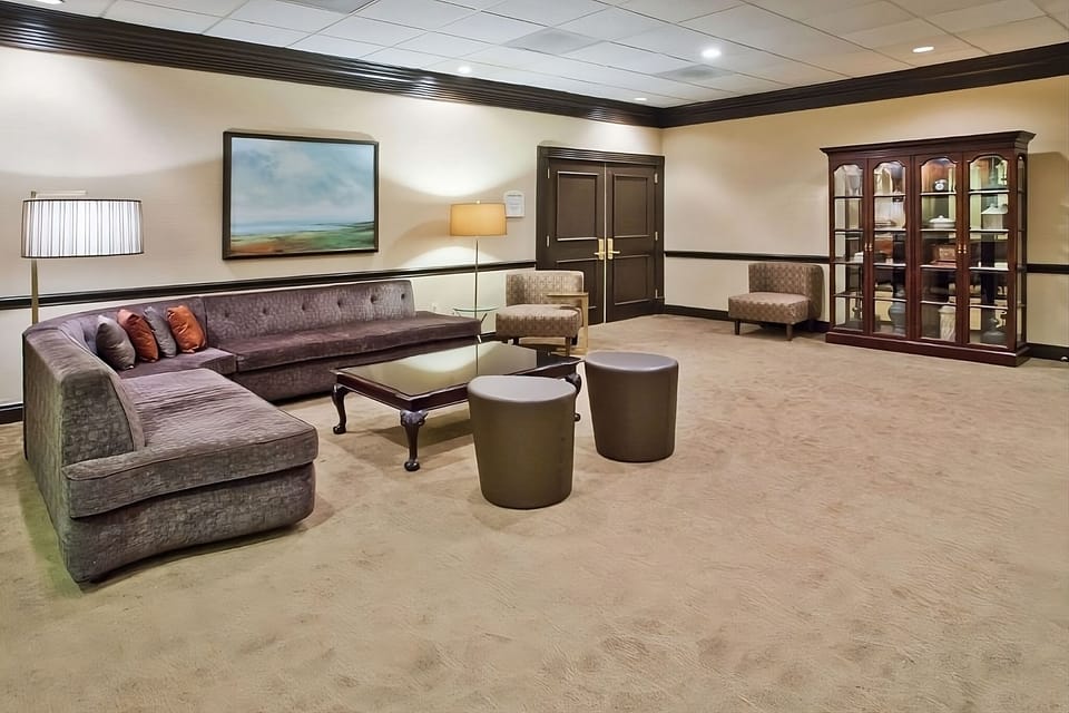Settle into plush seating for calm chats and downtime.