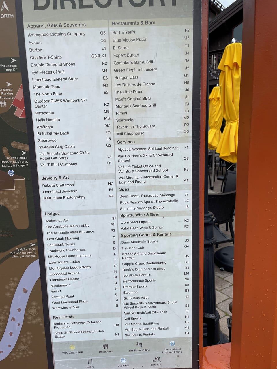 Vail Lionshead Village Map of shops and restaurants