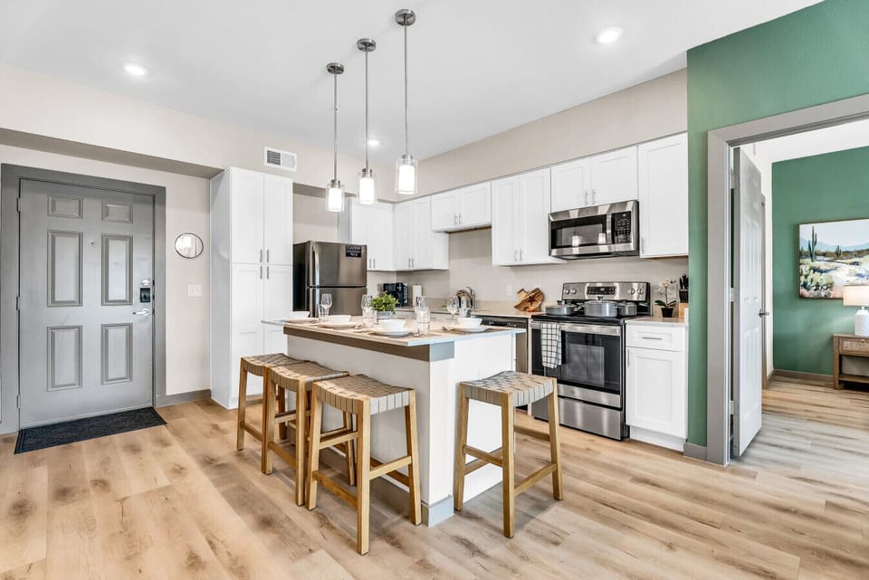 Kitchen with island dining