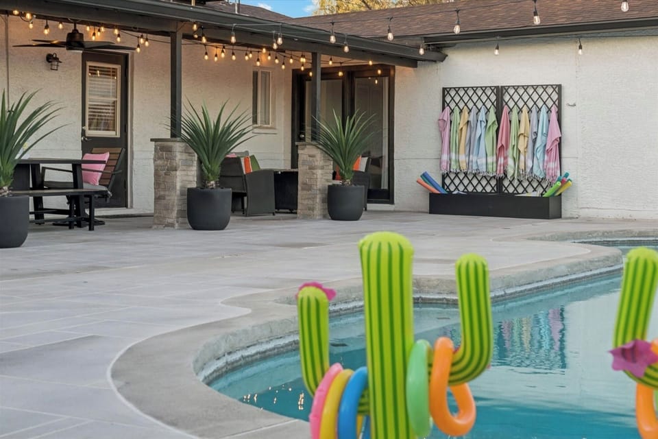 Large pool with pool floats