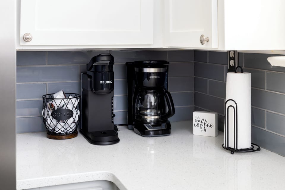Convenient corner setup for your morning brew or evening wind-down tea