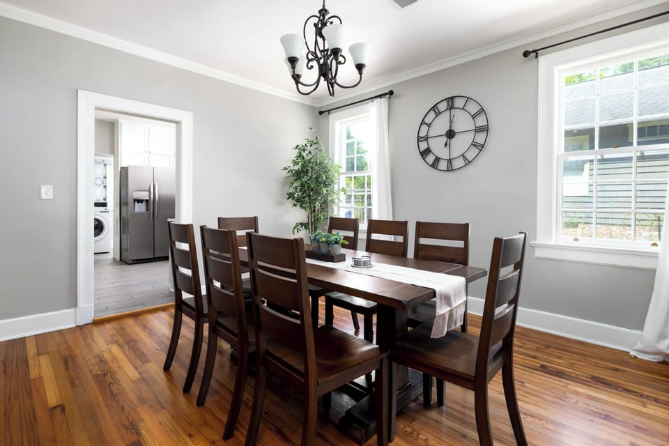 Layout from dining to kitchen makes it easy to connect and entertain