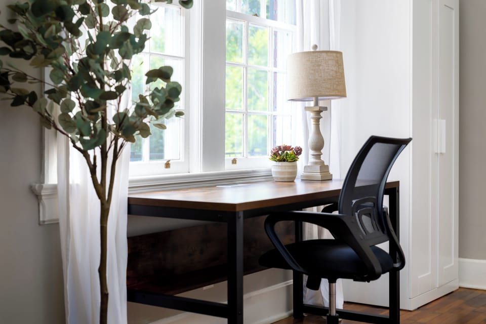 Office desk setup facing the window - ideal for remote work or journaling