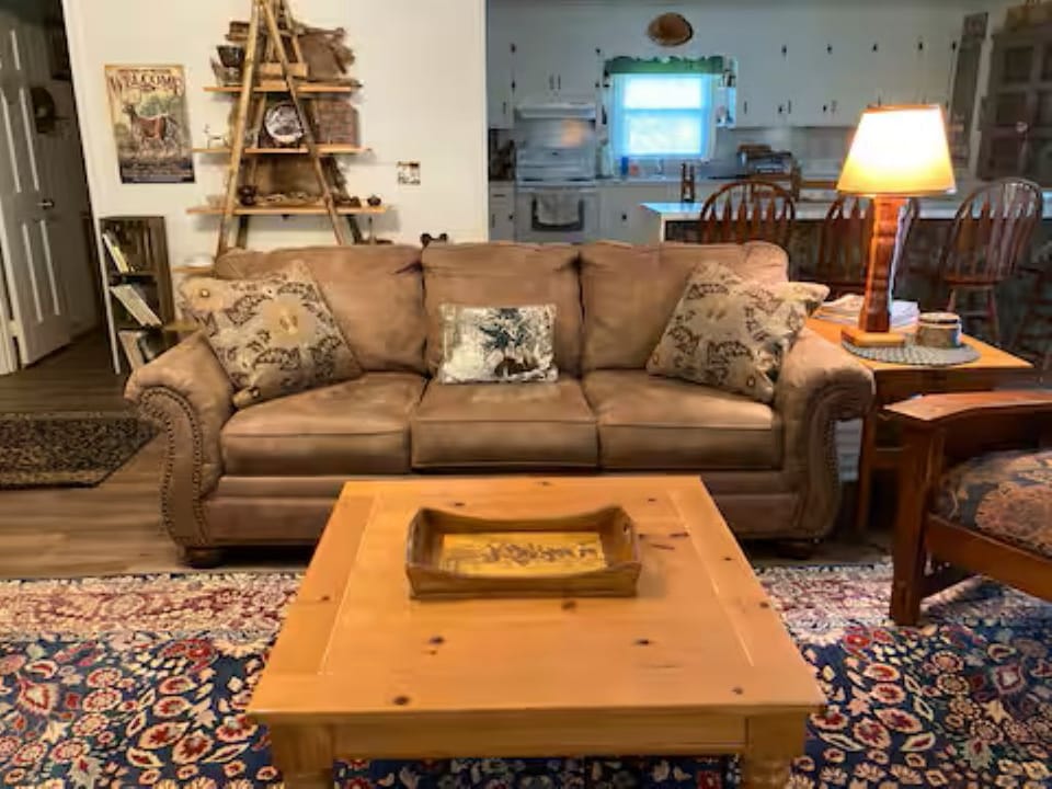 Suede couch folds out to Queen bed