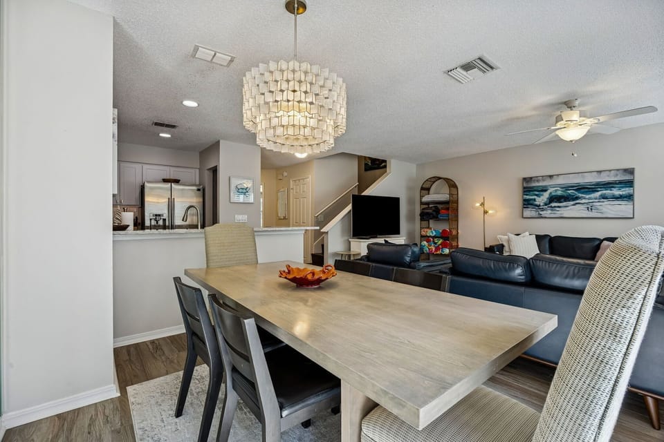 508 Dining: Large Custom Oak Table & Custom Chandelier