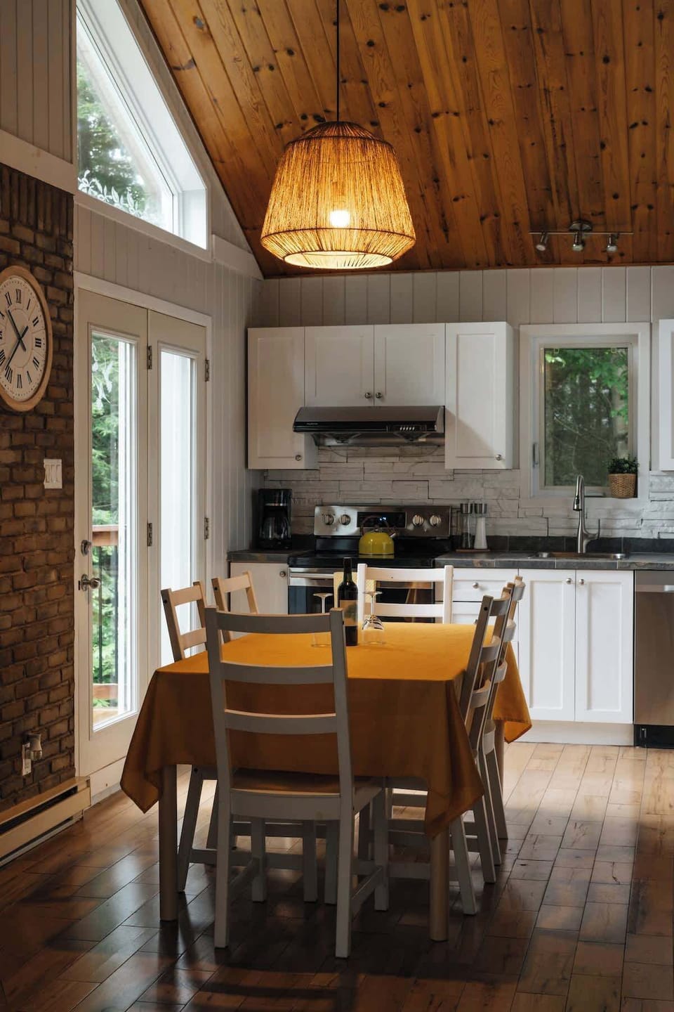 Bright and airy kitchen with high ceilings and plenty of space for cooking