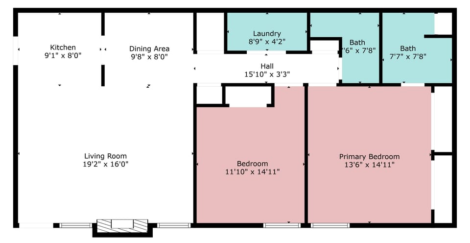 Floorplan - Carport is on the left beside the living room 7' kitchen