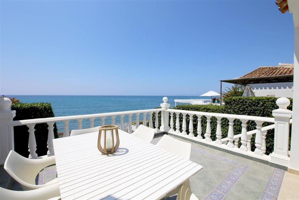 Large private terrace with outdoor dining area for six and stunning sea views