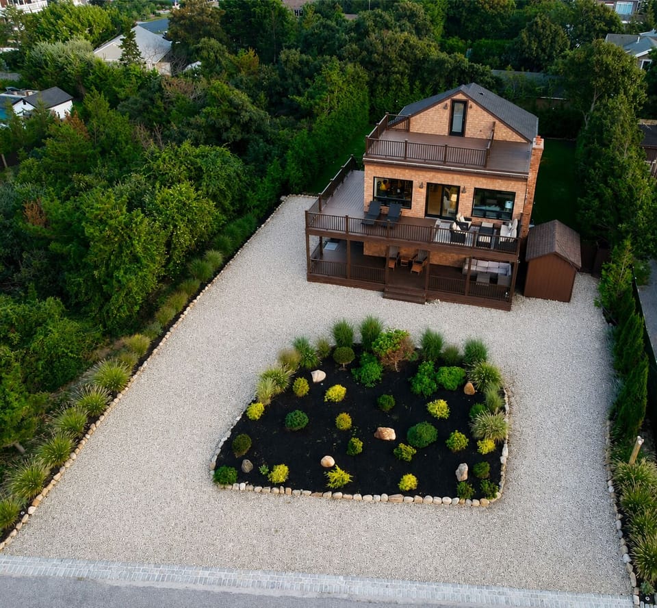Drone shot from the front of the house
