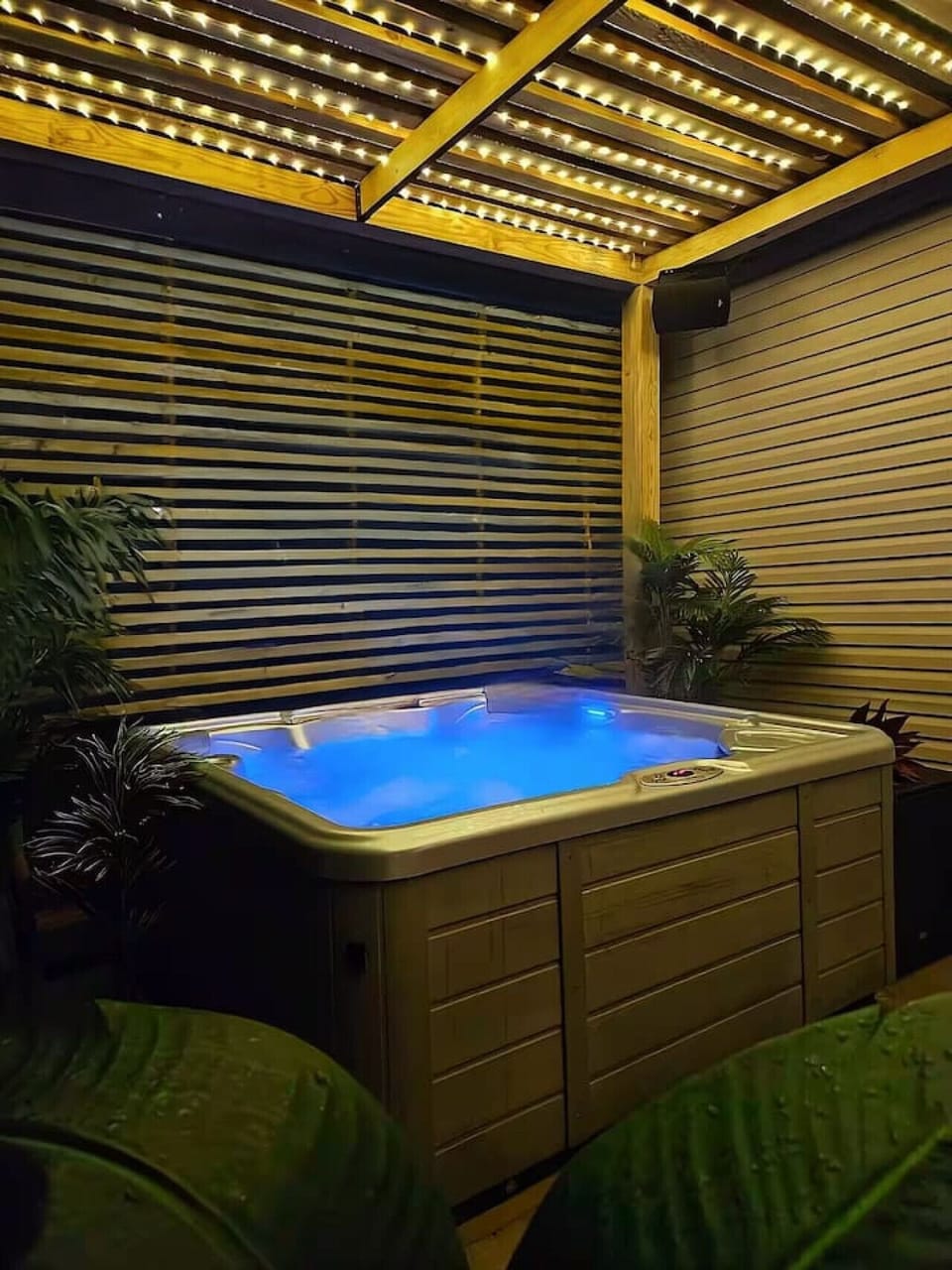 Enjoy the oasis near Tobyhanna State Park at night, glowing softly under fairy lights—where charm, comfort, and calm come alive.