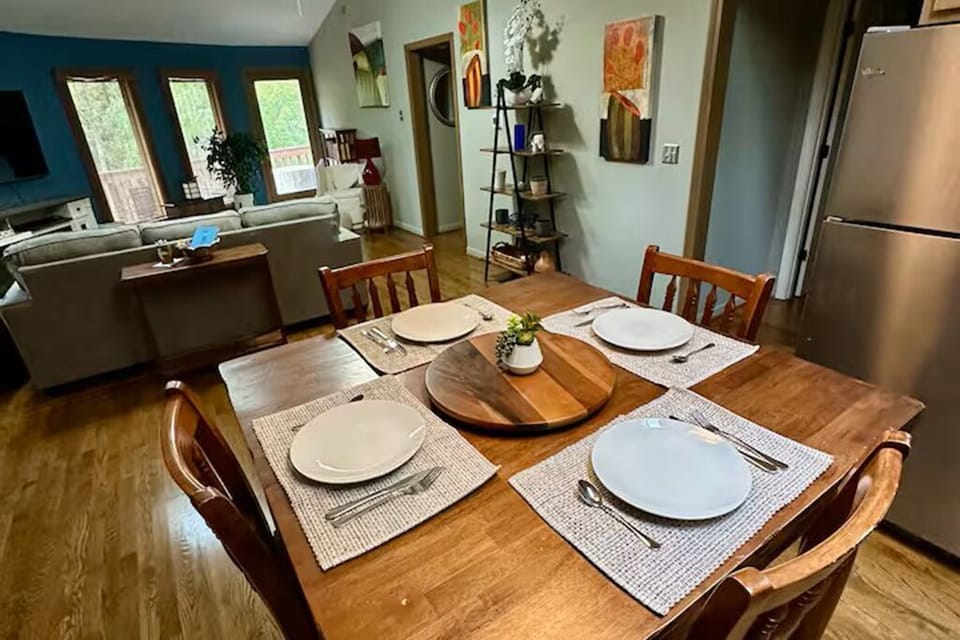 Kitchen table in relation to living room