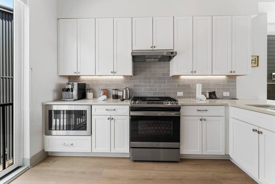 The spacious, modern kitchen is equipped with everything you need.