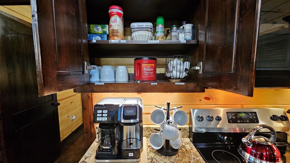 Kitchen Delights: Fully stocked with essentials for delicious meals and morning brews!