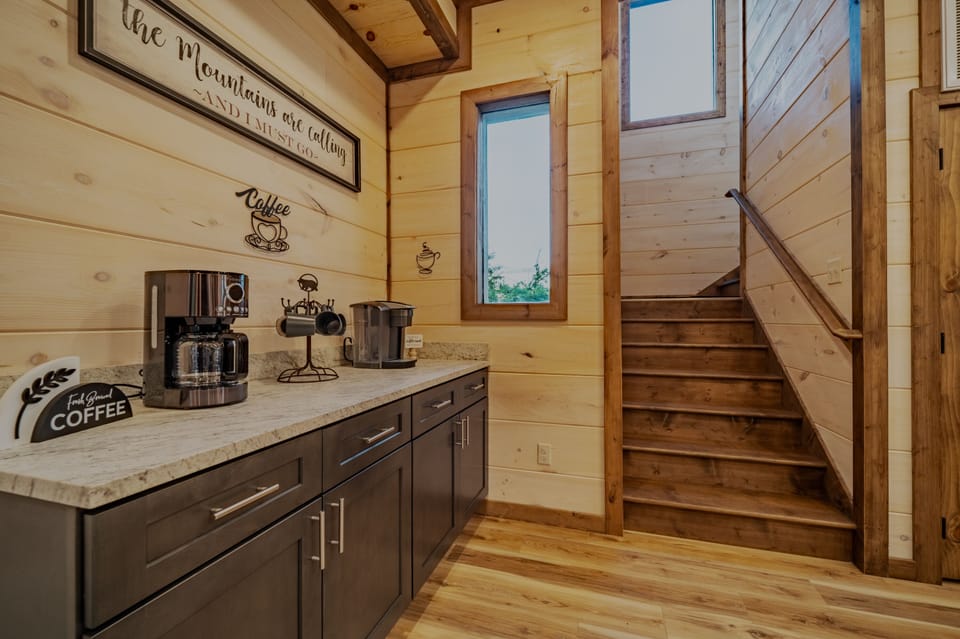 Coffee bar with drip maker and keurig. 