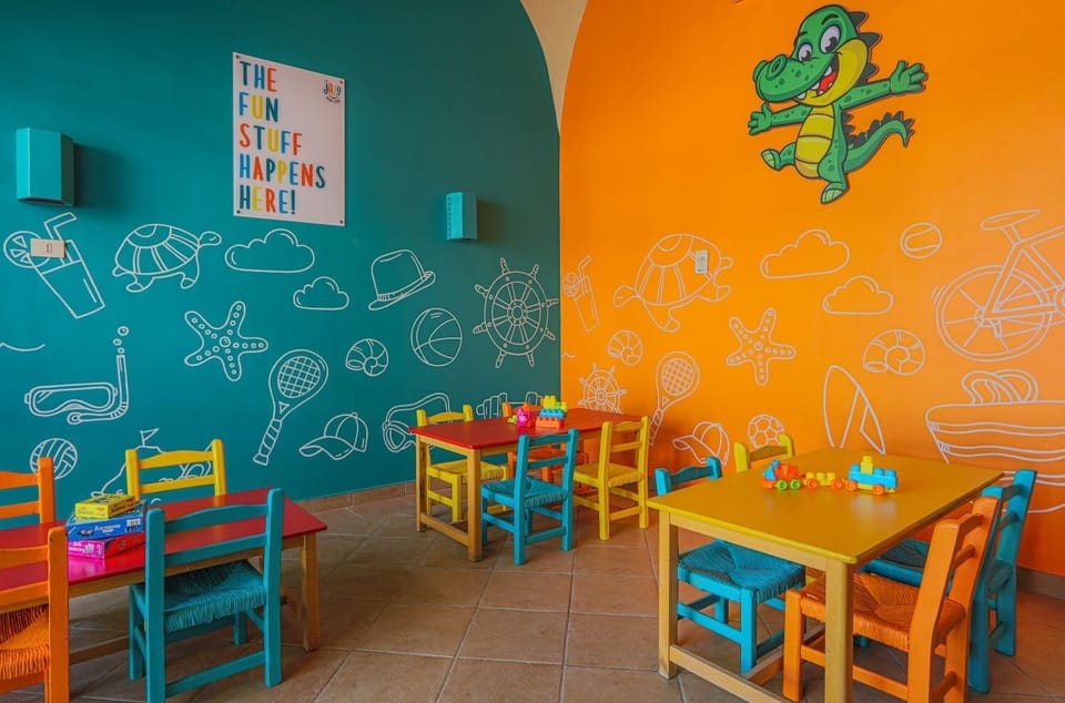 Let kids play freely in a bright, fun-filled room.