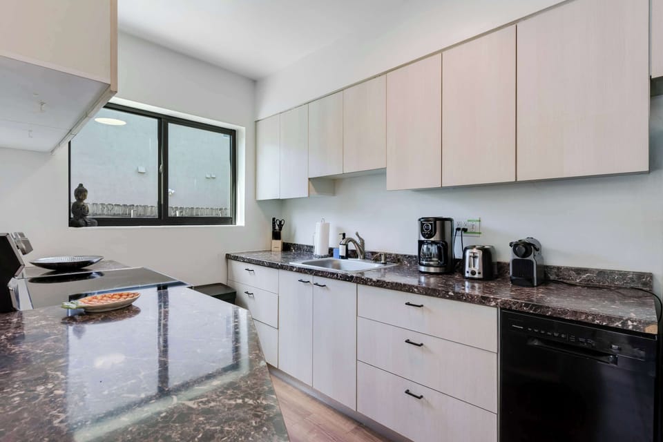 kitchen equipped to cook a meal at home