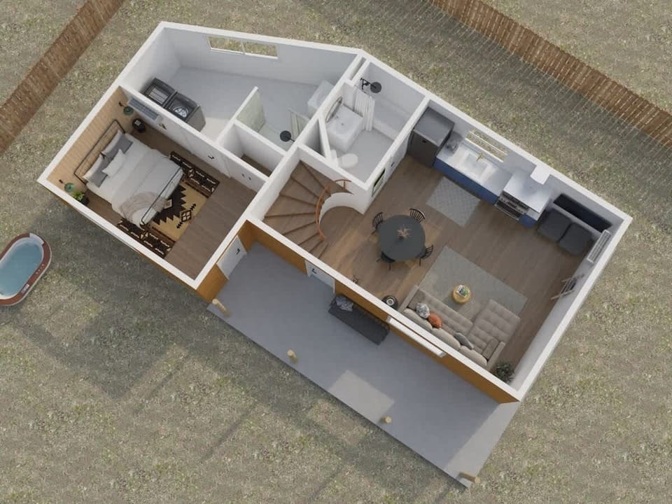 Floor plan of the cabin and detached suite.