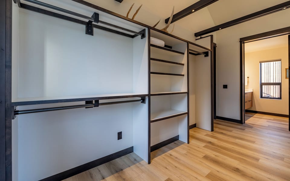 Large open closet area in the primary suite for all of your gear and travel wardrobe.