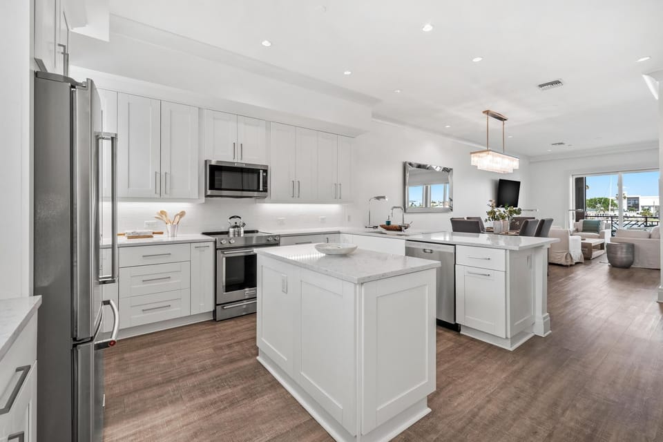 A loaded kitchen with a view
