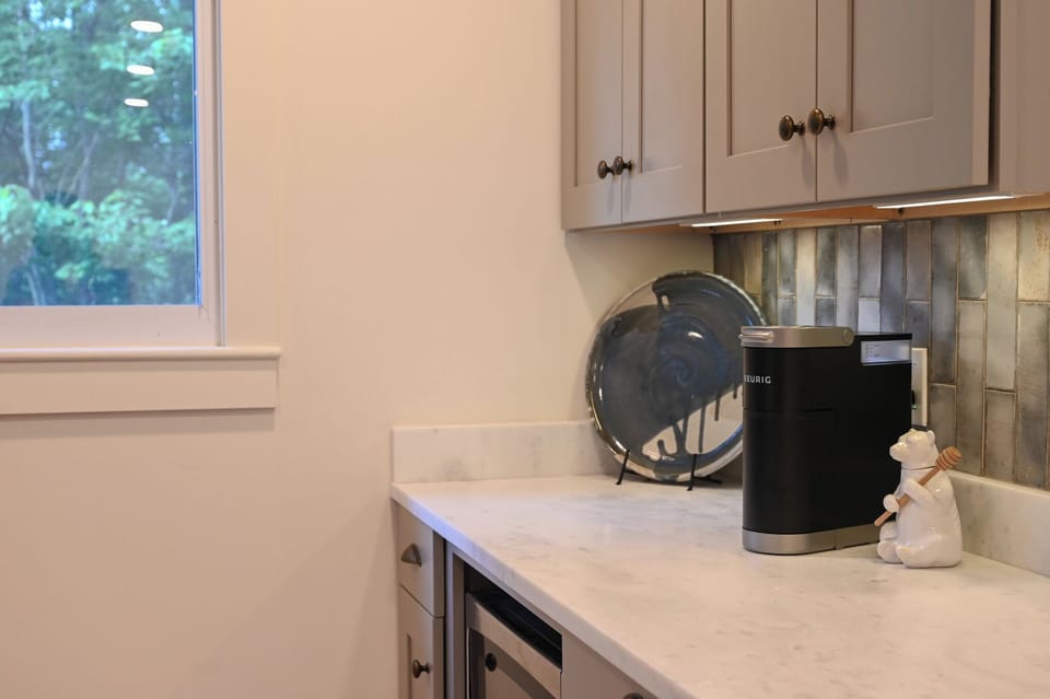 Individual Keurig, and Mr. Honey Bear are ready.  Coffee pot available as well.