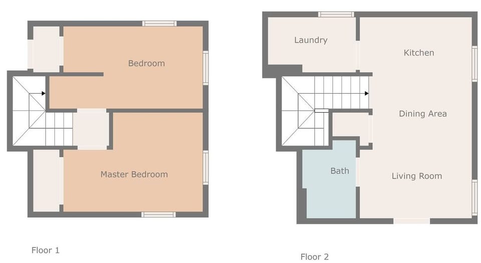 Layout of the unit. Townhouse style and at the rear of the apartment building for maximum privacy.