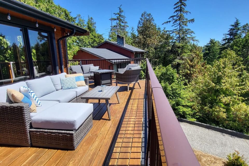 Relax on the patio after a day at the beach.