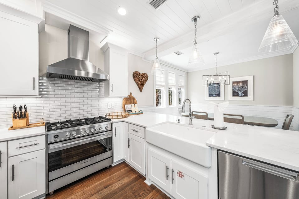 Prepare a coastal feast in this gourmet kitchen, complete with high-end stainless appliances