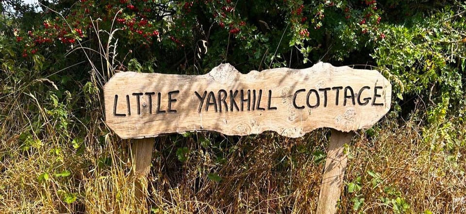 Please look for this sign for the entry to driveway - Little Yarkhill Cottage – a tranquil spa-style stay in rural Herefordshire